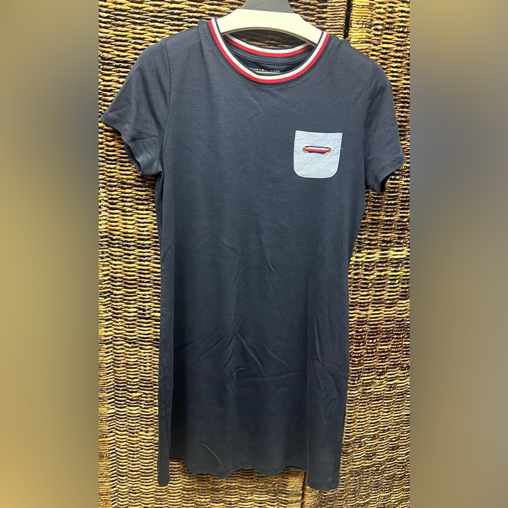 Tommy Hilfiger Navy Dress with Pocket and Red Accent- Medium